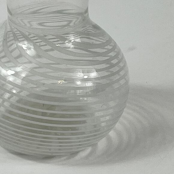 Filigrana Miniature Bud Vase Mouth Blown White Striped Handmade Art Glass Unique - Picture 4 of 7